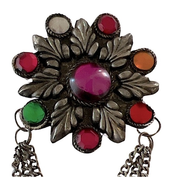 Vintage Colorful Flower Chain Brooch Pin - Picture 5 of 7